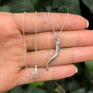 Sterling Silver Italian Horn Corno Pendant Necklace