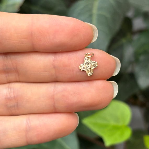14k Gold Four Way Medal Cross Charm Pendant Mini