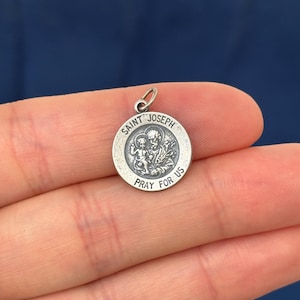 Sterling Silver Antiqued St Joseph Medal Round Medal Pendant