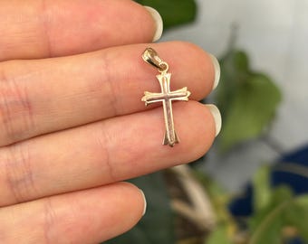 14k Rose Gold and Yellow Gold Small Cross Charm Pendant Two-Tone