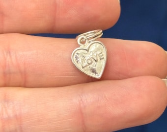 Sterling Silver Polished and Textured LOVE Heart Reversible Charm
