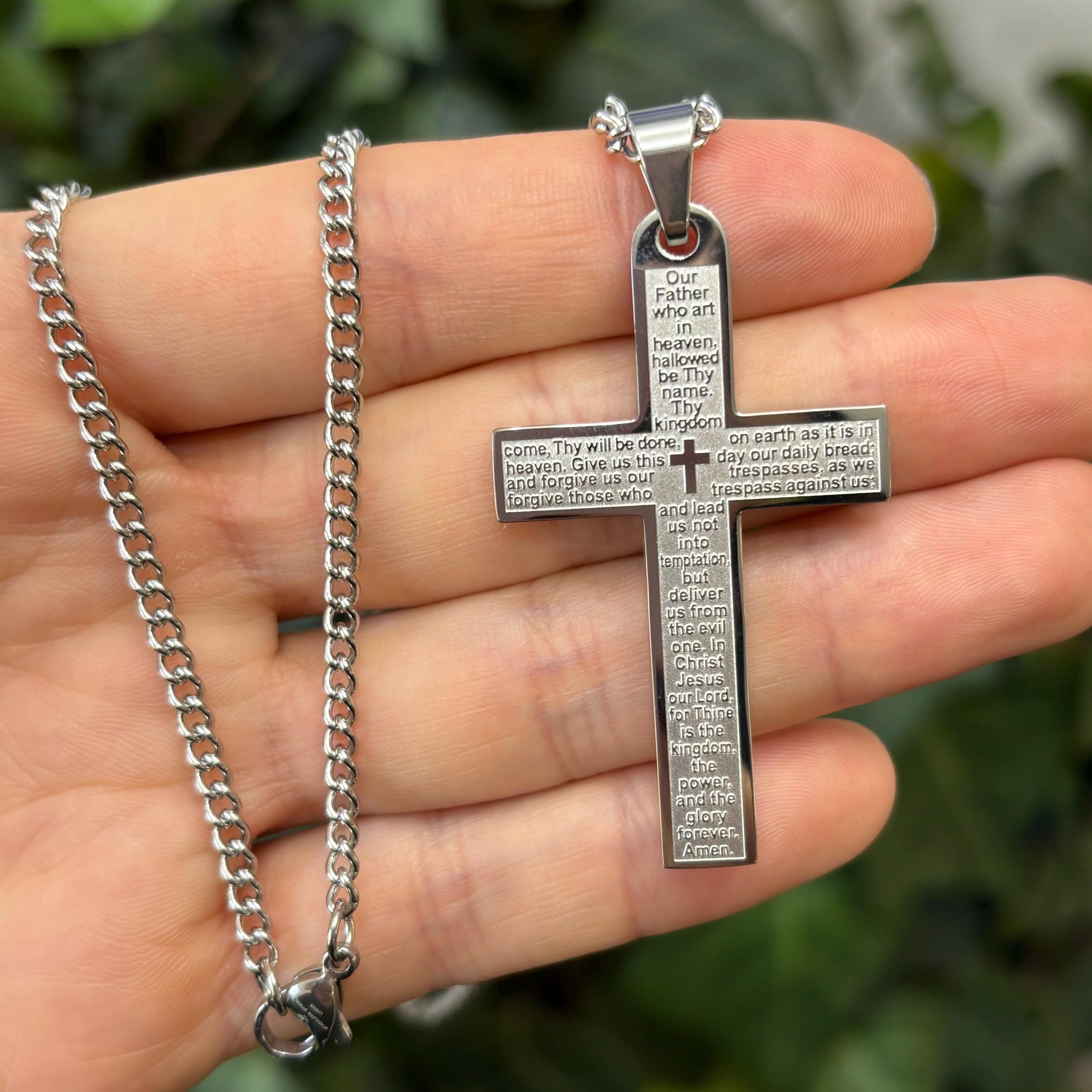 Stainless Steel Lord's Prayer Cross Pendant Necklace - Etsy