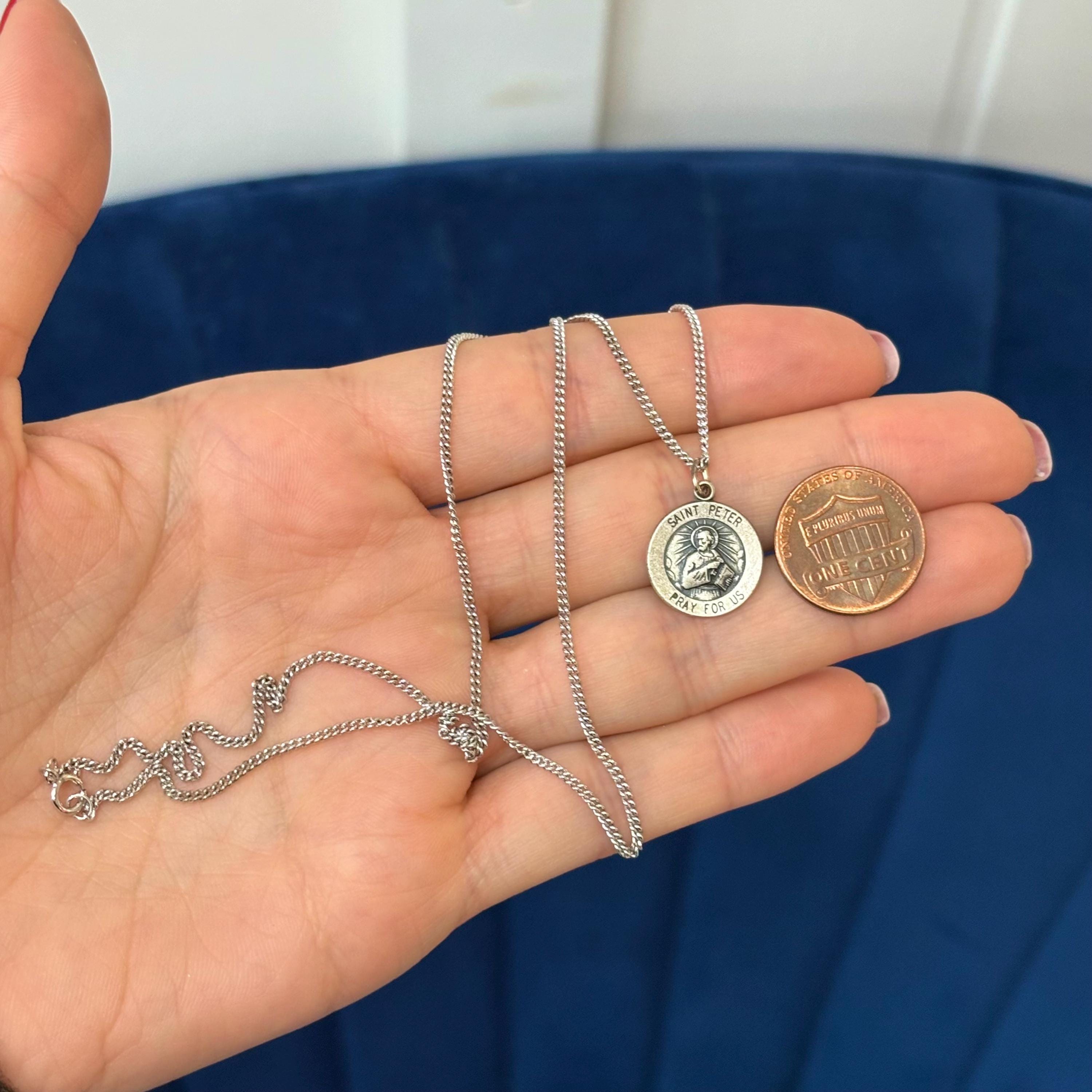 Sterling Silver St. Peter Medal 18”necklace - Etsy