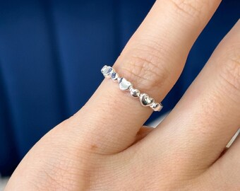 Sterling Silver Thin Dainty Hearts with Silver Beads Open Band Toe Ring