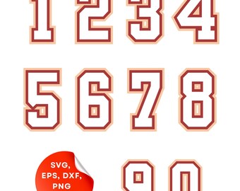 Jersey Numbers Bundle Svg | Png | Eps | Dxf + Name Font file: Cut Files, Digital Download