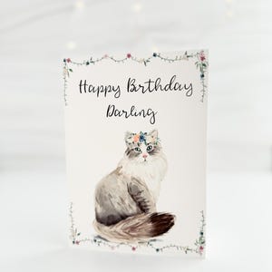 Printable Birthday Card, Cat Birthday Card, Whimsical Birthday Card