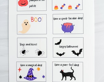 Printable Halloween Lunchbox Notes, Lunchbox Notes, Halloween Notes, Instant Download Lunch Notes