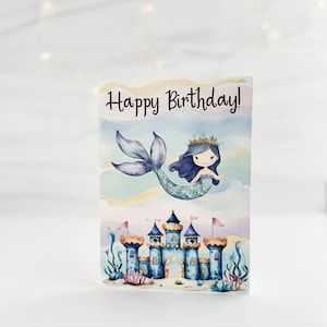 Carte d'anniversaire de sirène imprimable, carte d'anniversaire de sirène, carte de sirène mignonne, carte d'anniversaire de sirène d'enfants