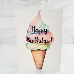 Printable Happy Birthday Card, Happy Birthday Ice Cream Card, Cute Ice Cream Card