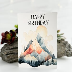 Printable Birthday Card, Mountain Birthday Card, Happy Birthday Card, Adventure Birthday Card, Nature Birthday Card