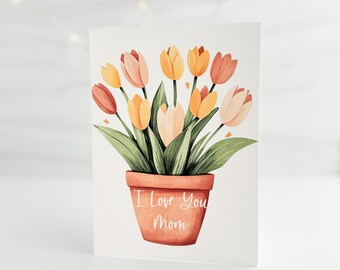 Carte imprimable je t'aime maman, carte je t'aime maman, carte pour maman, carte florale pour maman