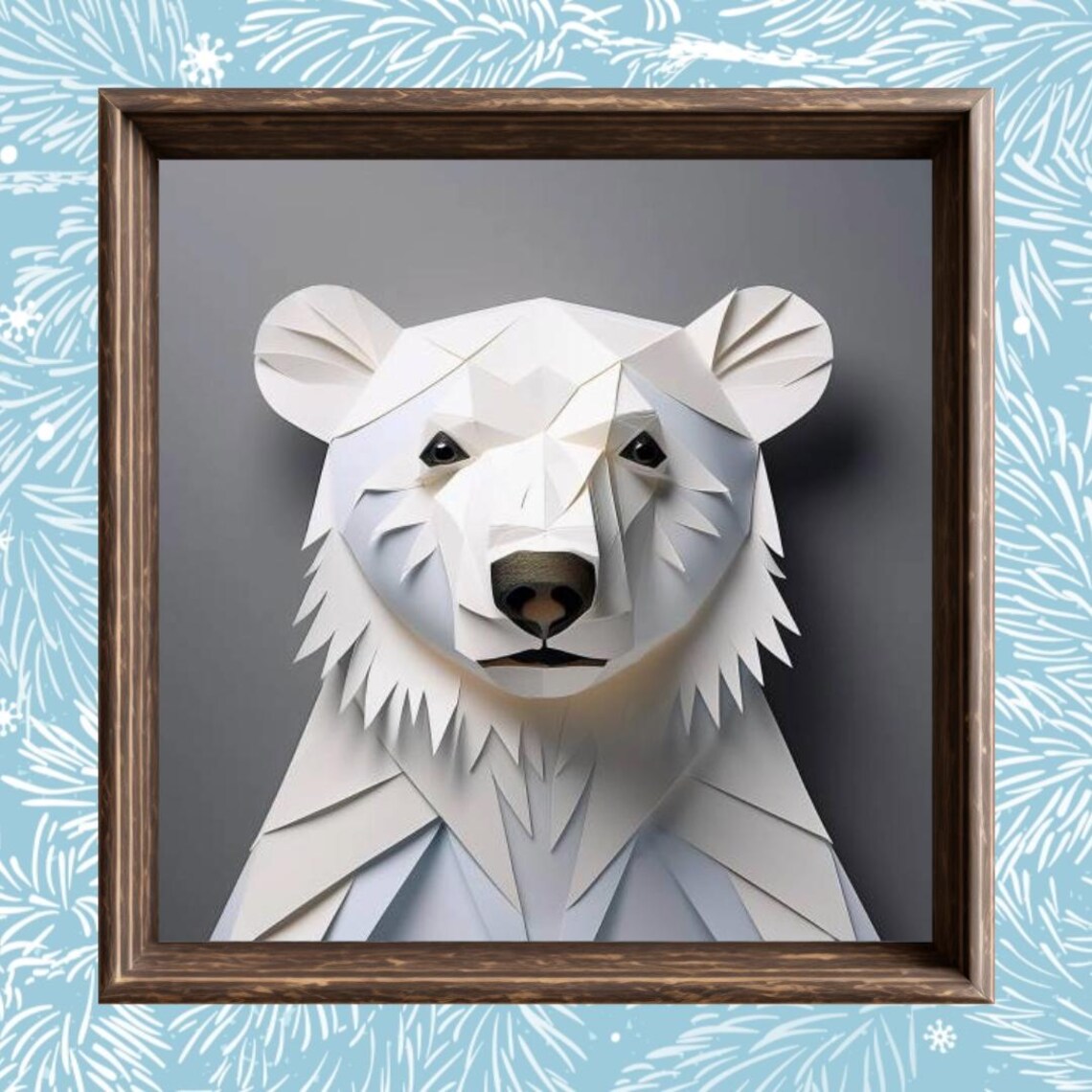 Polar Bear Papercraft Style Printable Art Kids Room Decor Nursery