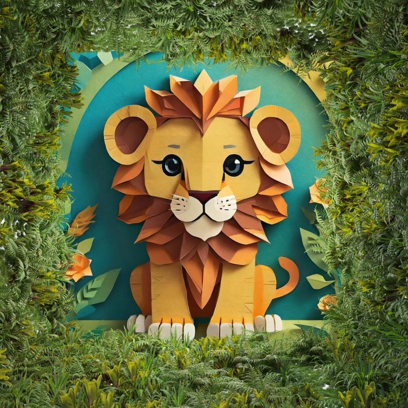 Lion Cub Papercraft Style | Printable Art | Kids Room Decor | Nursery ...