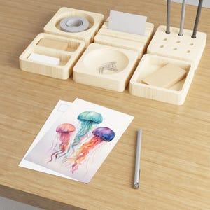 Postales de medusas caprichosas / Decoración náutica, regalo para amantes del océano, papelería de acuarela, impresión submarina, tarjeta de cumpleaños
