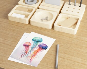 Watercolor Jellyfish Art Postcards | Glossy Stationery Set