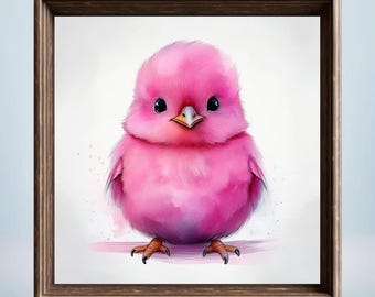 Pink Baby Bird Watercolor Print | Kids Nursery Decor (Digital Download)