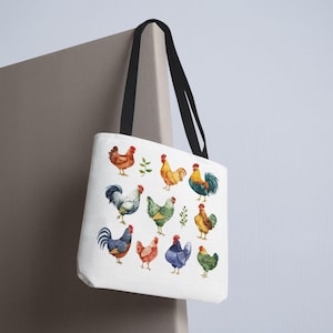 Colorful Chickens Tote Bag – Cute Chicken Lover Gift, Farm Animal Aesthetic Tote, Reusable Canvas Bag for Women, Casual Market Bag