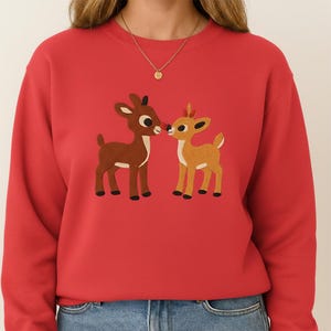 Hoodie hert, kerstgeborduurd sweatshirt, geborduurde ronde hals, retro kersttrui, vintage kerstsweatshirt, kerstcadeau