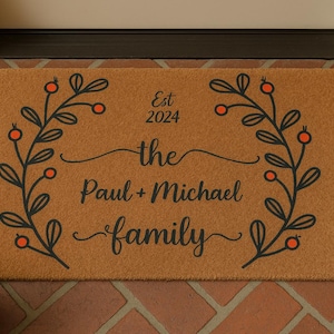 Personalized Front Door Mat with Family Name, Custom Welcome Doormat for Couples, Housewarming Gift, First Home Family Door Mat Gift