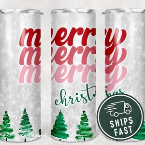 Merry Christmas Tumbler: Glitter Holiday Coffee Cup with Straw