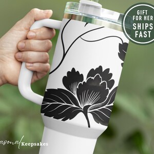 Floral Tumbler for Women: Elegant Flower Coffee Cup, 40oz Travel Mug