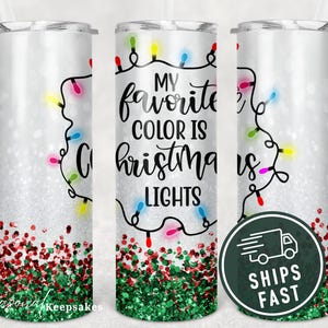 Christmas Lights Glitter Tumbler: 20oz Holiday Travel Mug with Straw