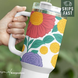 Custom Floral Tumbler 40oz: Boho Watercolor Flower Design