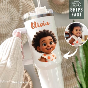 Custom Pixar Style 40oz Tumbler Portrait, Cartoon Portrait From Photo Tumbler, Unique 40 oz Tumbler Gift for Parents, Kids, Friends, Pets