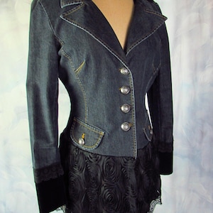 Embellished Denim Jacket | Black Lace Demin Jacket | Victorian Denim Coat | Black Lace Jacket | Upcycled Denim Jacket | Denim and Black Lace