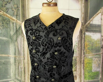 Handmade Black Velvet Damask Vest | Steampunk Edwardian Waistcoat