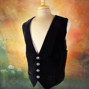 Mens 2X Black Velvet Vest | Victorian Vest | Black Waistcoat | Vest with Collar | Edwardian Vest | Pirate Vest | Black Vest | Black Vest