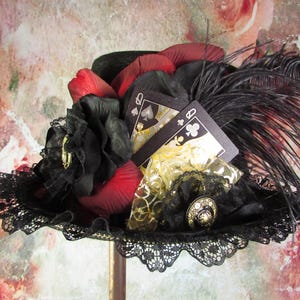 Embellished Top Hat | Steampunk Top Hat | Red and Black Top Hat | Red Cosplay Top Hat | Fantasy Wizard Hat | Fancy Black and Red Top Hat