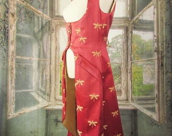Dragonfly Tapestry Corset Coat | Victorian Lace Back Long Vest Jacket