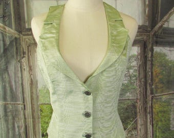 Handmade Green Taffeta Collared Vest | Victorian Steampunk Style