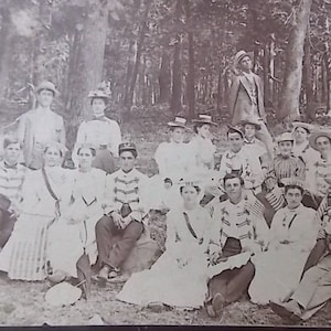 Antique Cabinet Card Photo Men Women Gathering State Hats Band Uniforms JCB Insignia 1890s-early 1900s