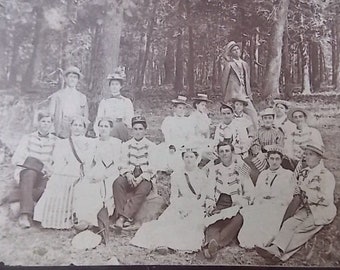 Antique Cabinet Card #1 Photo Men Women Gathering State Hats Band Uniforms JCB Insignia 1890s-early 1900s No Writing