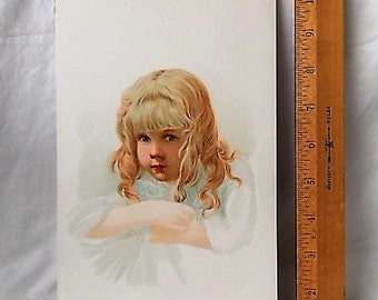 Victorian Sewing Machine Trade Card Angelic 6 X 10 Litho Blond Girl to Frame Domestic Advertising