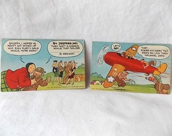 2 WWII Military Army Snuffy Cartoon Postcards King Feature Syndicates