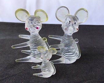 3 Vintage Plastic Mice Mouse Family Father Mother Teeny Baby