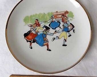Vintage  Plate Children Dancing Playing Regional Costumes
