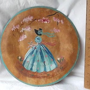 Vintage Sun Bonnet Girl Wooden Plate Folk Art Shabby Rustic Farmhouse bild 1