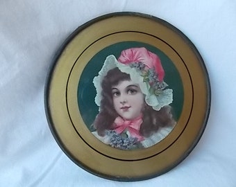 Vintage Glass Flue Cover Girl in Lacy Bonnet