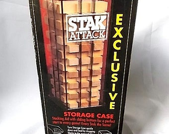 1995 Stak Attack Wooden Blocks Stacking Balance Game in Box