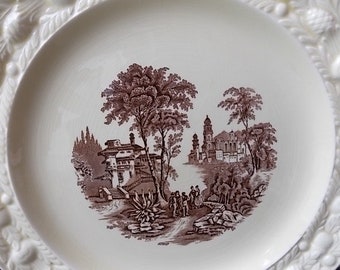 Vintage Staffordshire Adams Titian Ware England Plate Brown Transfer