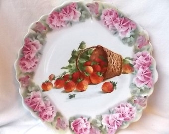 Vintage Bavaria Strawberries & Roses Plate Germany