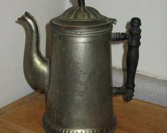 Vintage Tin Coffee Teapot Campfire Shabby Farmhouse Rural Copper Bottom