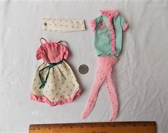 Vintage Barbie Doll Rosebud Party Dress & Pink Sparkly Panty Hose +