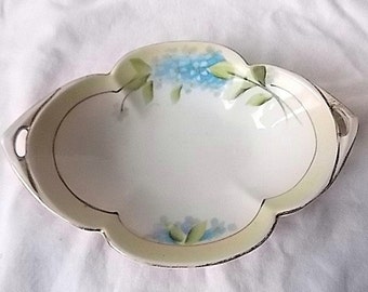 Vintage Noritake Porcelain Pin Trinket Tray Dish Hand Painted Forget Me Nots Flowers