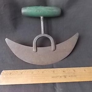 Vintage Food Chopper Green Wood Handle Rustic Farmhouse