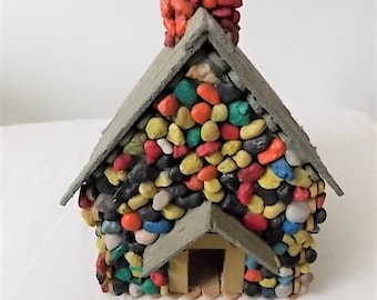 Vintage Folk Art Popsicle Stick & Pebble House Fairy House